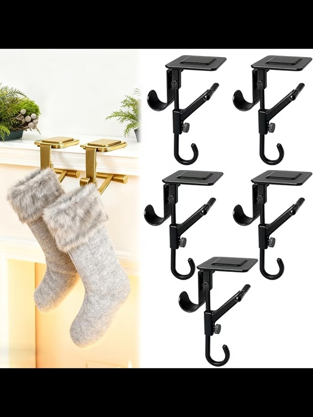 Over-the-Mantel Stocking Holders - Black (Set of 5)
